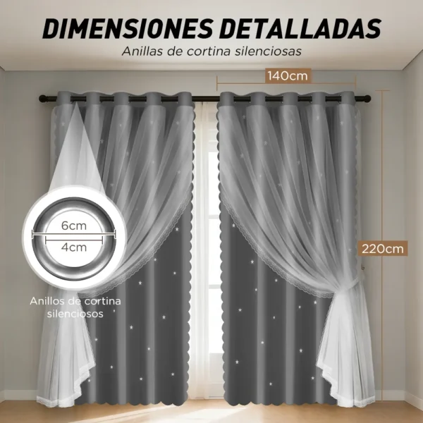 Cortina Estrellas Blackout 280 Cm X 220 Cm, 2pcs