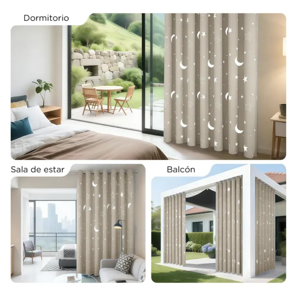 Cortina Blackout Luna Y Estrellas 300x230cm Cuarto Sala 2pcs