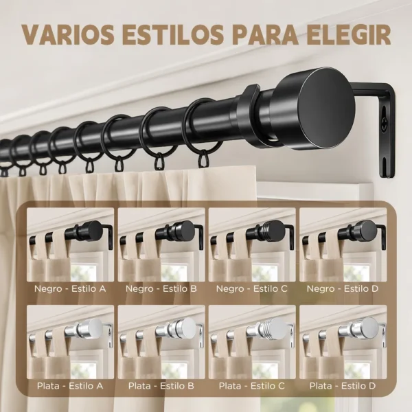 Cortineros De Metal Ajustable Barra De Cortina A Maximo 2.3m