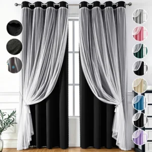 Con Tul Cortina Blackout 214x160cm Para Habitacion Sala 2pcs