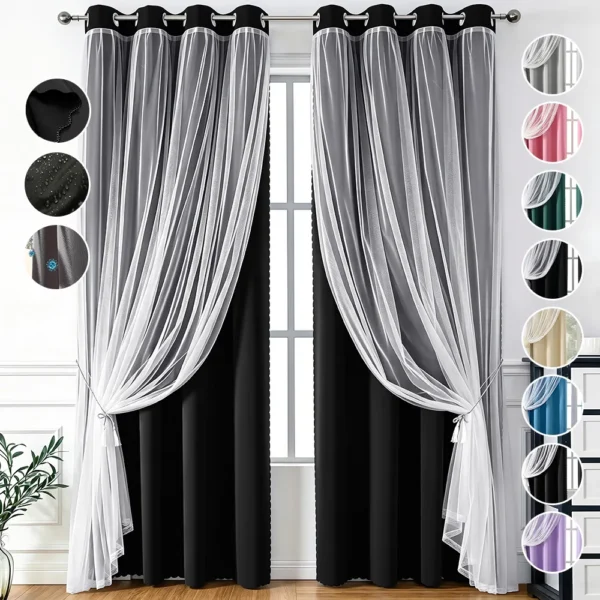 D_NQ_NP_2X_616175-CBT114632886339_072026-F-con-tul-cortina-blackout-214x160cm-para-habitacion-sala-2pcs Con Tul Cortina Blackout 214x160cm Para Habitacion Sala 2pcs