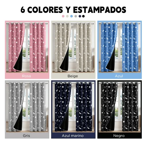 Cortina Blackout Luna Y Estrellas 280x240cm Cuarto Sala 2pcs