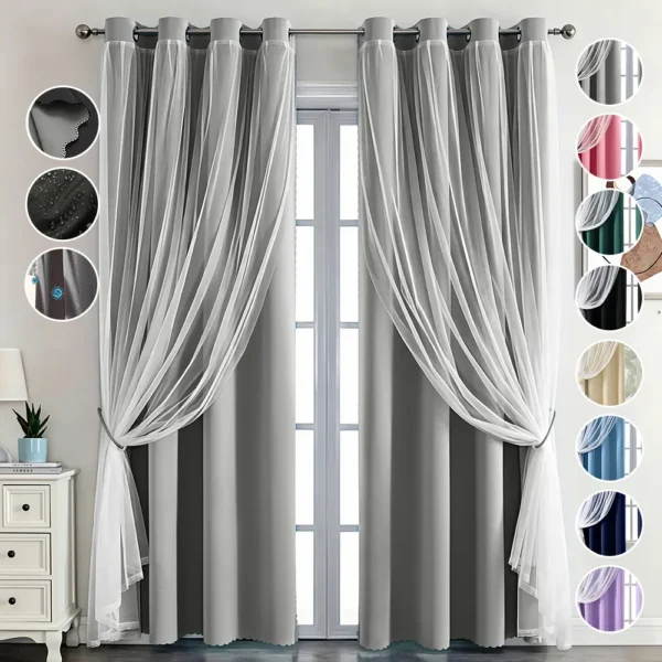 Con Tul Cortina Blackout 264x214cm Para Habitacion Sala 2pcs