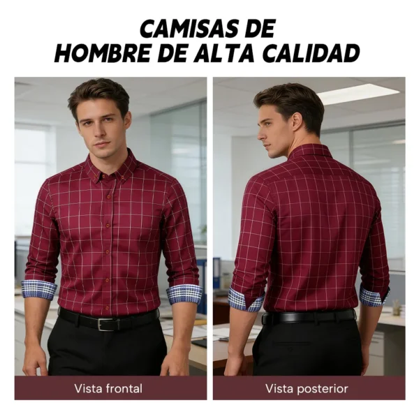 Camisa Casual Hombre Manga Larga Cuadros