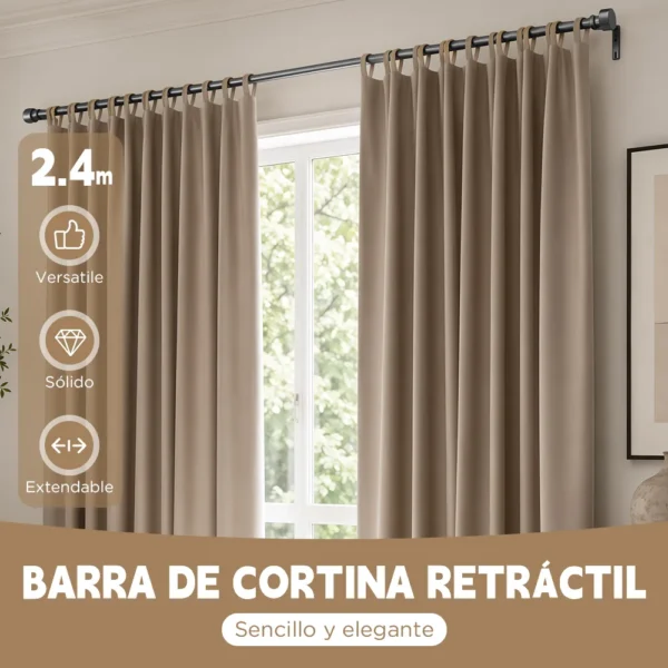 Cortineros De Metal Ajustable Barra De Cortina A Maximo 2.3m