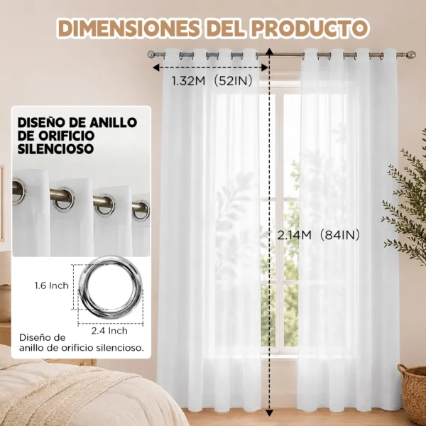 2pcs Cortina Opacas Transparentes 264*214cm Habitacion Sala