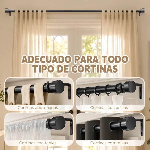 Cortineros De Metal Ajustable Barra De Cortina A Maximo 2.3m