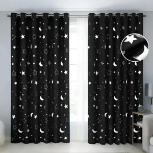 Cortina Blackout Luna Y Estrellas 280x240cm Cuarto Sala 2pcs