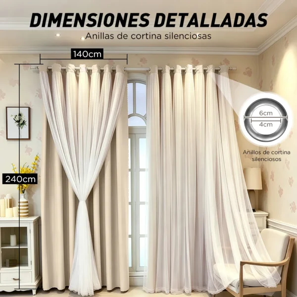 Con Tul Cortina Blackout 280x240cm Para Habitacion Sala 2pcs