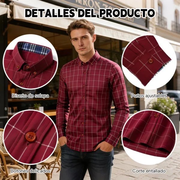 Camisa Casual Hombre Manga Larga Cuadros