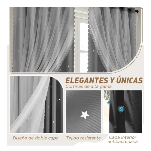 Cortina Estrellas Blackout 280 Cm X 220 Cm, 2pcs