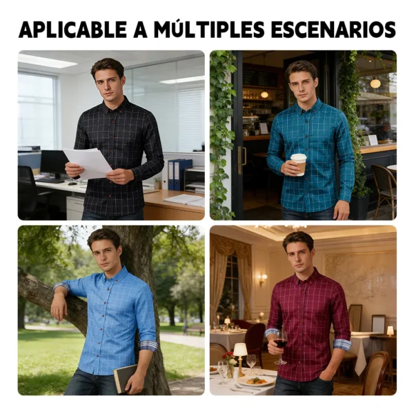 Camisa Casual Hombre Manga Larga Cuadros