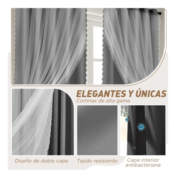 Con Tul Cortina Blackout 264x214cm Para Habitacion Sala 2pcs