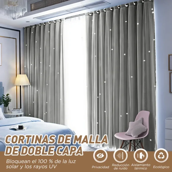 2pz Cortina Estrellas Blackout Opaca 280x240cm Cuarto Sala