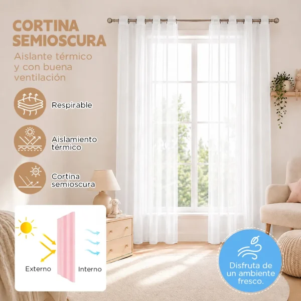2pcs Cortina Opacas Transparentes 264*214cm Habitacion Sala