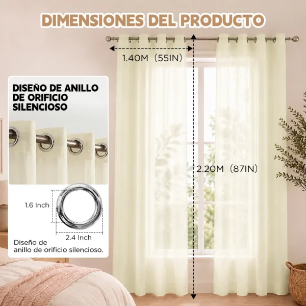 2pcs Cortina Opacas Transparentes 280*220cm Habitacion Sala