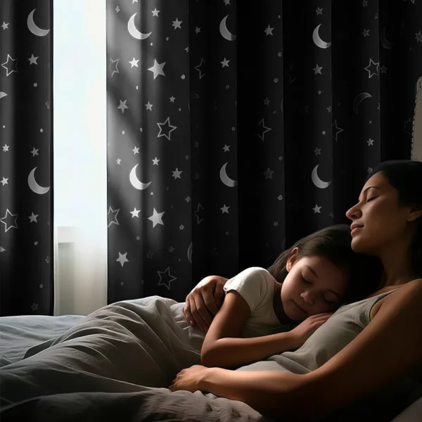 2pcs Cortina Blackout Luna Y Estrellas 264x214cm Cuarto Sala