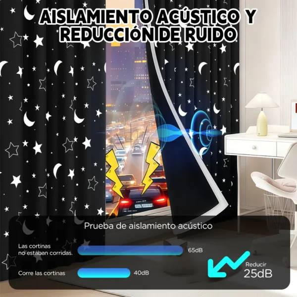 Cortina Blackout Luna Y Estrellas 280x240cm Cuarto Sala 2pcs