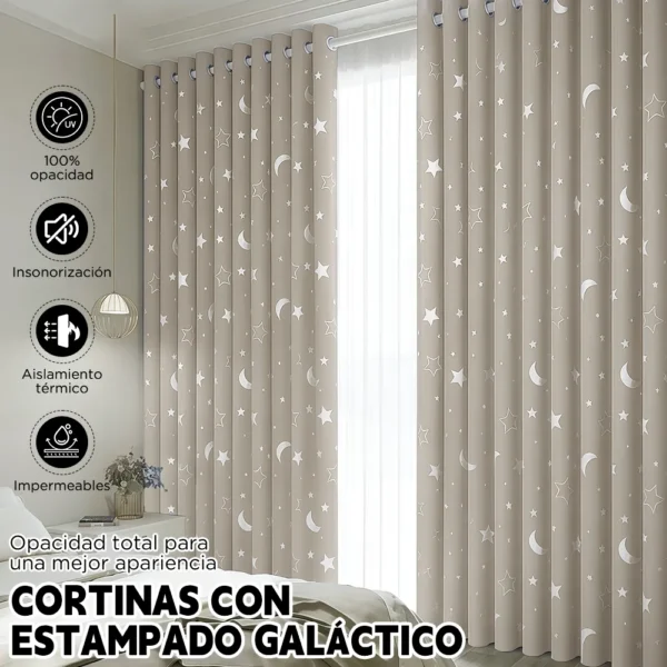 Cortina Blackout Luna Y Estrellas 300x230cm Cuarto Sala 2pcs