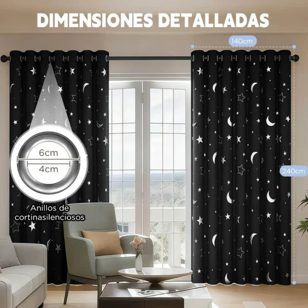 Cortina Blackout Luna Y Estrellas 280x240cm Cuarto Sala 2pcs