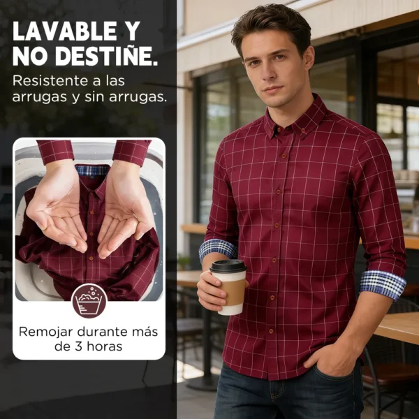 Camisa Casual Hombre Manga Larga Cuadros
