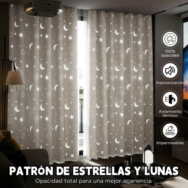Cortina Estrellas Blackout 270cm X 215 Cm 2pcs Habitacion