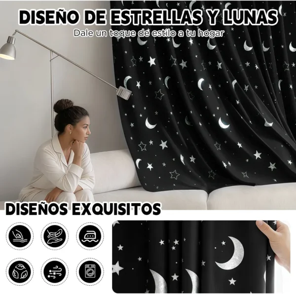 2pcs Cortina Blackout Luna Y Estrellas 280x220cm Cuarto Sala