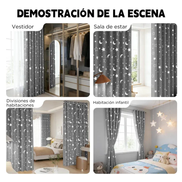 2pcs Cortina Blackout Luna Y Estrellas 264x214cm Cuarto Sala