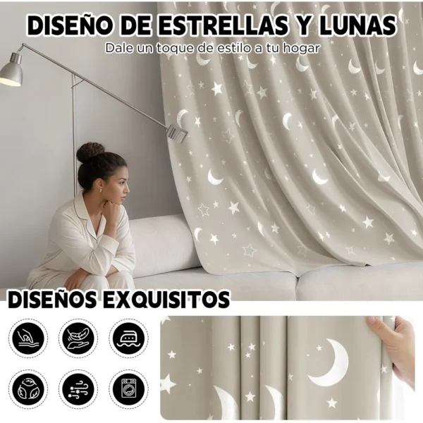 Cortina Blackout Luna Y Estrellas 300x230cm Cuarto Sala 2pcs