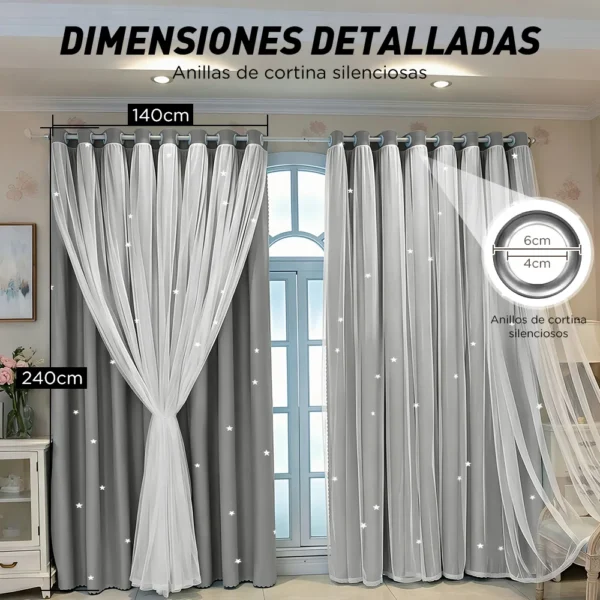 2pz Cortina Estrellas Blackout Opaca 280x240cm Cuarto Sala