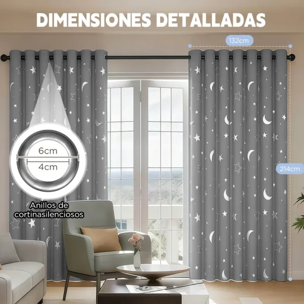 2pcs Cortina Blackout Luna Y Estrellas 264x214cm Cuarto Sala