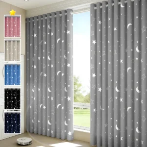 2pcs Cortina Blackout Luna Y Estrellas 264x214cm Cuarto Sala