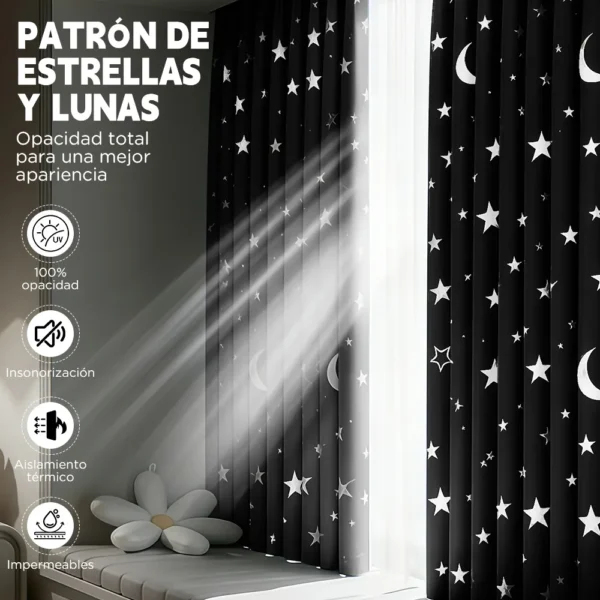 Cortina Blackout Luna Y Estrellas 280x240cm Cuarto Sala 2pcs