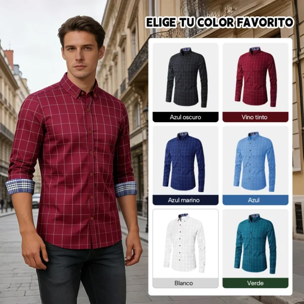 Camisa Casual Hombre Manga Larga Cuadros