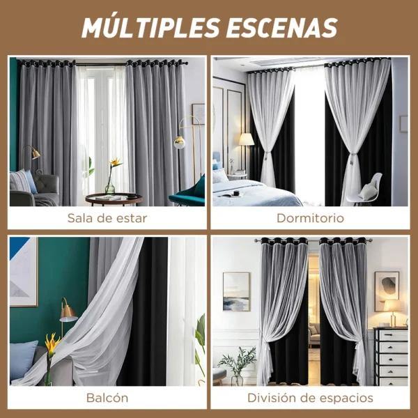 D_NQ_NP_2X_877906-CBT112423941006_062026-F-con-tul-cortina-blackout-264x160cm-para-habitacion-sala-2pcs Con Tul Cortina Blackout 264x160cm Para Habitacion Sala 2pcs