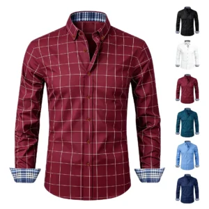 Camisa Casual Hombre Manga Larga Cuadros
