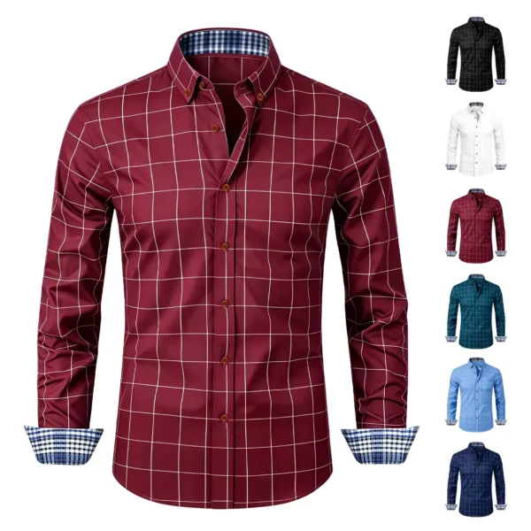 Camisa Casual Hombre Manga Larga Cuadros