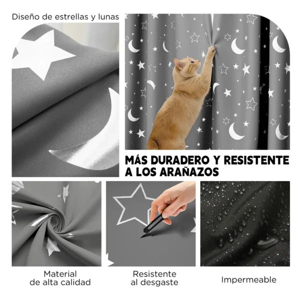 2pcs Cortina Blackout Luna Y Estrellas 264x214cm Cuarto Sala