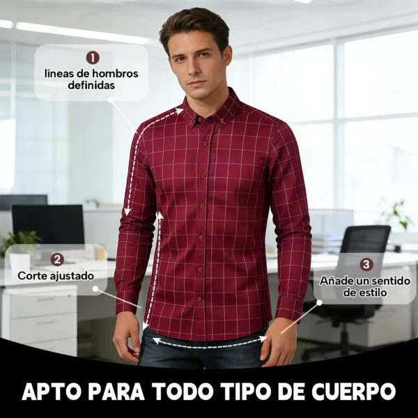 Camisa Casual Hombre Manga Larga Cuadros