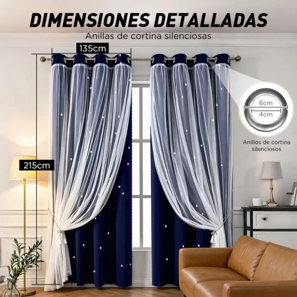 Cortina Estrellas Blackout 270 Cm X 215 Cm, 2 Unidades