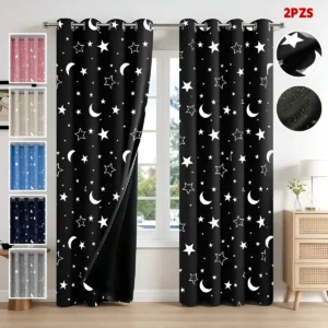2pcs Cortina Blackout Luna Y Estrellas 280x220cm Cuarto Sala