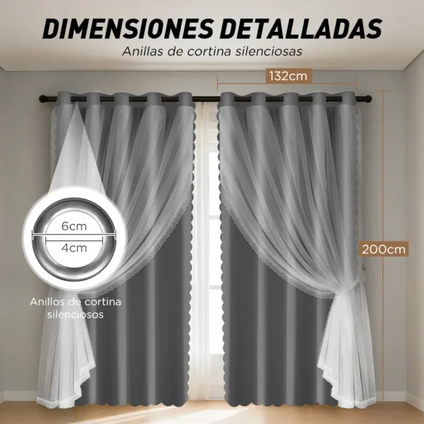 Con Tul Cortina Blackout 264x214cm Para Habitacion Sala 2pcs