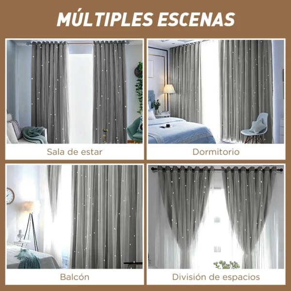 2pz Cortina Estrellas Blackout Opaca 280x240cm Cuarto Sala