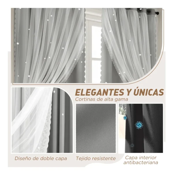 2pz Cortina Estrellas Blackout Opaca 280x240cm Cuarto Sala