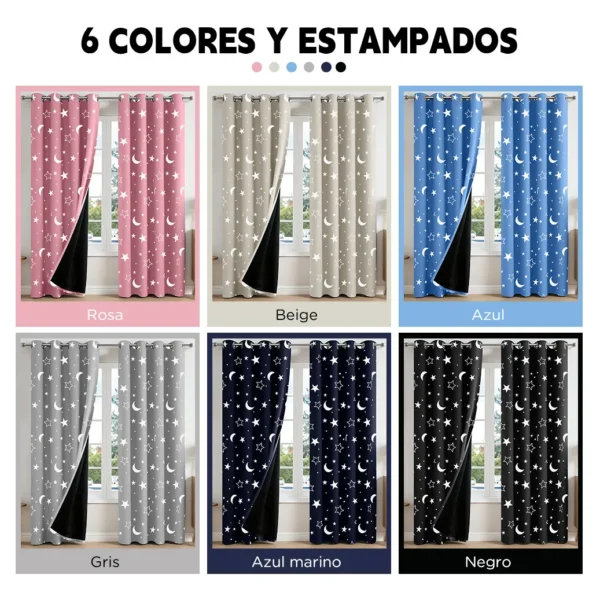 Cortina Blackout Luna Y Estrellas 300x230cm Cuarto Sala 2pcs