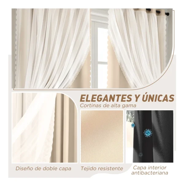 Con Tul Cortina Blackout 280x240cm Para Habitacion Sala 2pcs