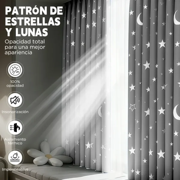2pcs Cortina Blackout Luna Y Estrellas 264x214cm Cuarto Sala