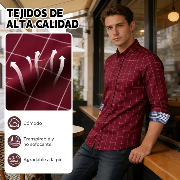 Camisa Casual Hombre Manga Larga Cuadros